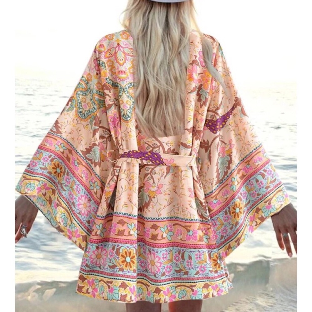Boho kimono gypsy style floral cardigan wide sleeve long sleeve